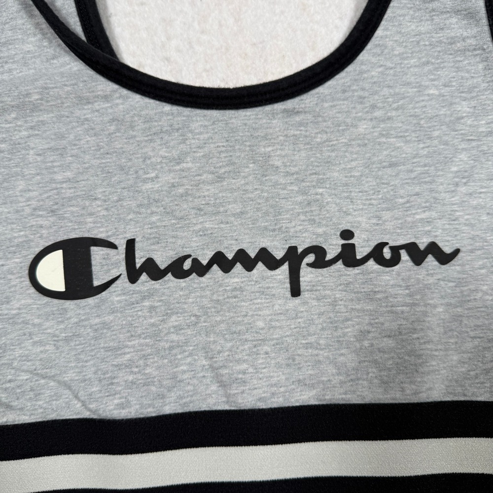 Champion Womens Heather Gray Striped Elastic Band Sports Bra Logo Size L - Picture 2 of 5